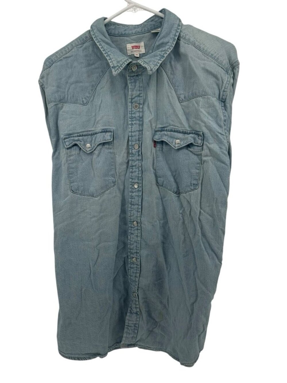 LEVI'S‎ Mens Sz 2XL Light Denim Pearl Snap Button Western Long Sleeve Shirt EXC - Picture 2 of 16